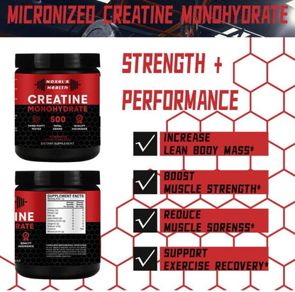 Noxels Health Creatine Monohydrate Powder - 100 Servings (5g) of Micronized Creatine Powder per Serving Creatine Pre Workout Creatine for Building Muscle Creatine Monohydrate 500g (1.1 lbs)